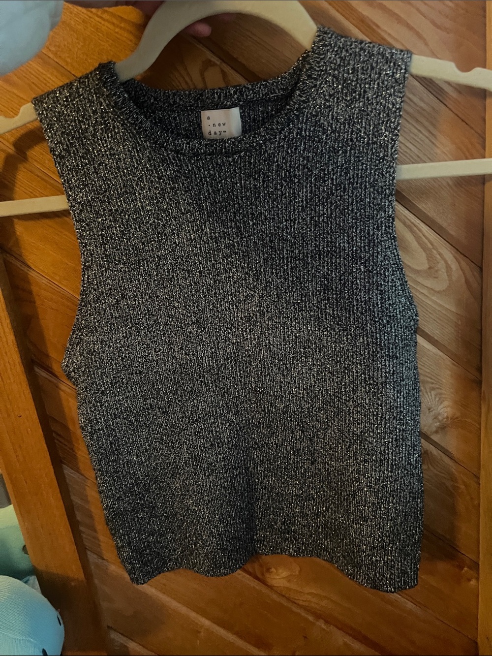 a new day Black and Silver Metallic Crewneck Sleeveless Sweater Tank